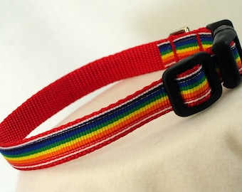 Rainbow Small Dog Collar, 1/2 Inch Wide, Adjustable 7-11 Inches, Handmade USA