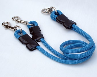 Dog Coupler For 2 Medium or Large Dogs, No Tangle, Strong Dog Coupler and Short Leash Set, 8mm Blue Climbing Rope, Big Dog Splitter