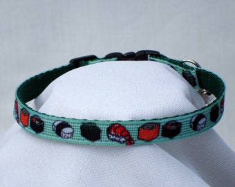 Sushi Cat Collar, Safety Breakaway Buckle, 3/8 Inch Wide, Adjustable 7 To 11 Inches