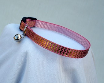 Dusty Coral Cat Collar, Gold Foil Cat Collar, Safety Breakaway Buckle, 3/8 Inch Wide, Adjustable 7 To 11 Inches