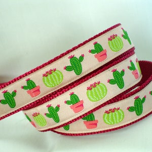 Coleira e trela para cachorro cacto rosa, 1 polegada de largura, coleira para cachorro cacto rosa, conjunto combinando, coleira e trela para cachorro suculentas
