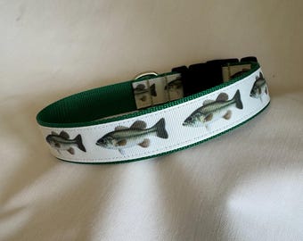 Fish Dog Collar, 1 Inch Wide, Adjustable, Medium or Large, Handmade USA