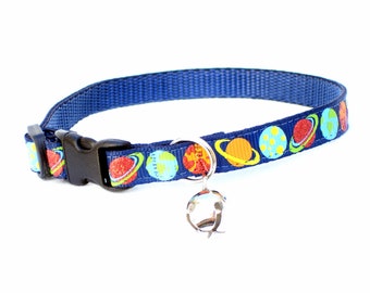 Space Cat Collar, Galaxy Cat Collar, Safety Breakaway Buckle, 3/8 Inch Wide, Adjustable 7 To 11 Inches