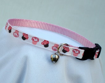 Cupcake Cat Collar, Safety Breakaway Buckle, 3/8 Inch Wide, Adjustable 7 To 11 Inches