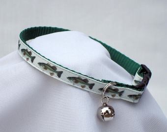 Fish Cat Collar, Safety Breakaway Buckle, 3/8 Inch Wide, Adjustable 6-11 Inches, Handmade USA