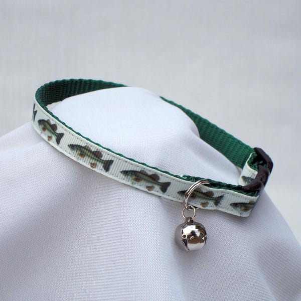 Fish Cat Collar, Safety Breakaway Buckle, 3/8 Inch Wide, Adjustable 6-11 Inches, Handmade USA