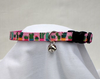 Cactus Cat Collar, Safety Breakaway Buckle, 3/8 Inch Wide, Adjustable 7 To 11 Inches, Succulents Cat Collar