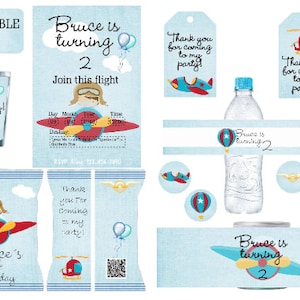BUNDLE Set Aviator Chips Tüte Safttüten Wasserflaschen Etiketten Pringles Kartoffeletikett Karte Dankesanhänger Lutscher Geburtstag JEDE SPRACHE