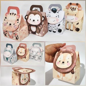 Fichier imprimable DIY animaux jungle aquarelle valise mallette Favor. Boîtes cadeaux. Coffrets cadeaux de décoration de fête. Sac de friandises. Boîte de fête