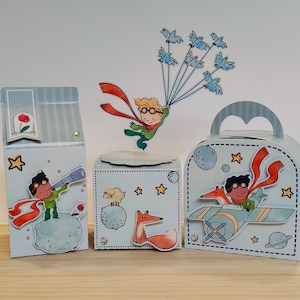 Baby Gunstdoos Waterverf Kleine Prins Blond Haar of Zwart Haar, Verjaardagsfeestje, Thematische Gunstdozen, Gepersonaliseerde Gunstdoos Set van 5 of 6