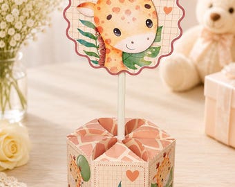 Table Centerpiece, cachepot, Giraffe watercolors, birthday parties, baby showers, themed favor boxes, personalized favor