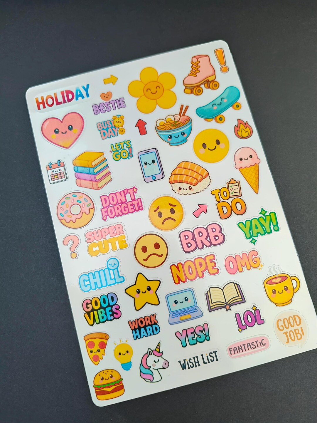 Kawaii Planner Stickers Sheet | Cute Emoji & Food Stickers for Journals ...