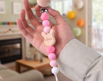 Clip para chupete personalizado con forma de animal tallado/regalo para baby shower de recién nacidos para nuevos padres