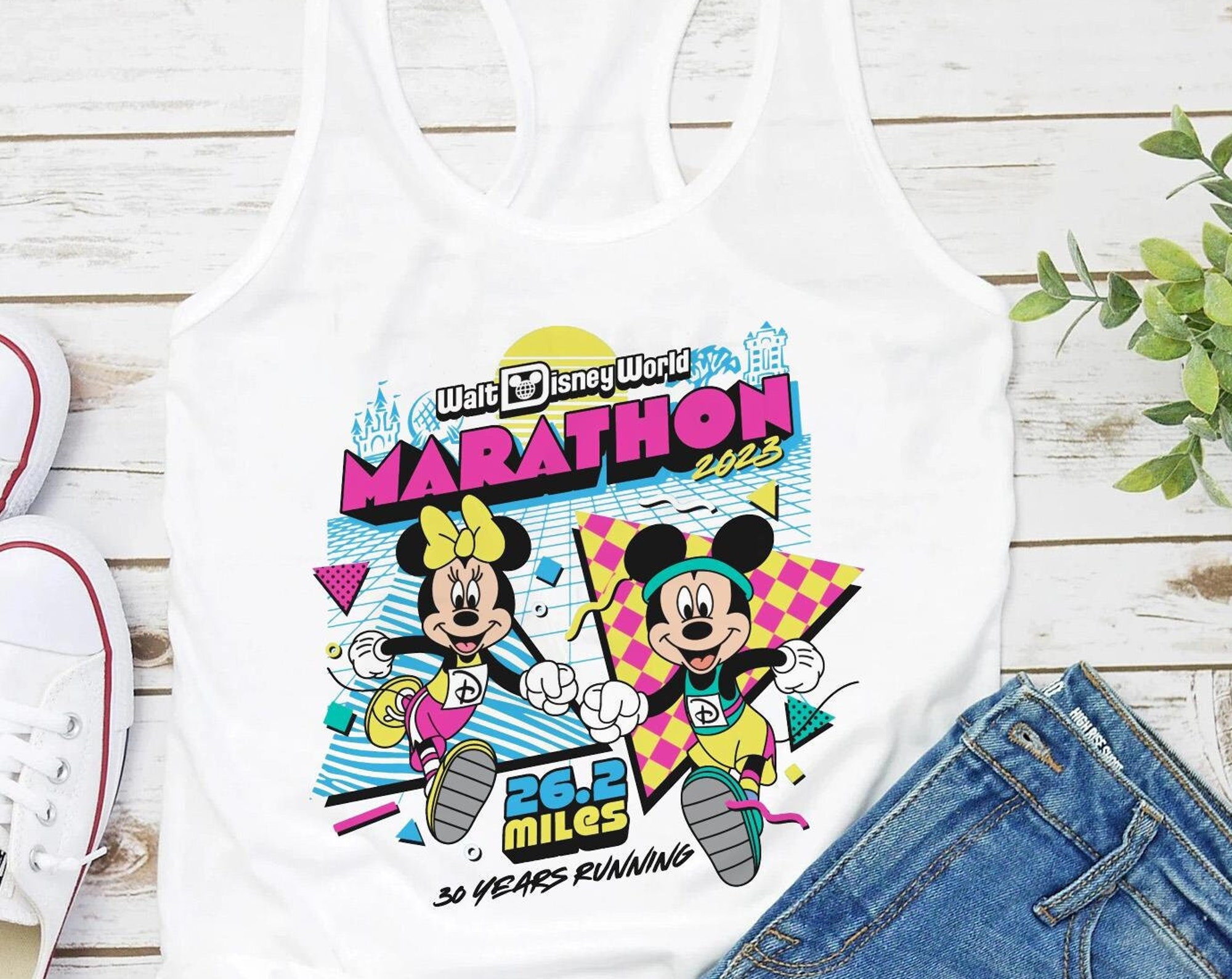 Discover Retro 90s Mickey Minnie 26.3 Miles 30 Years Running Tank Top, Disney World Marathon 2023 Shirt, Disneyland Running Week Tank, Disney World