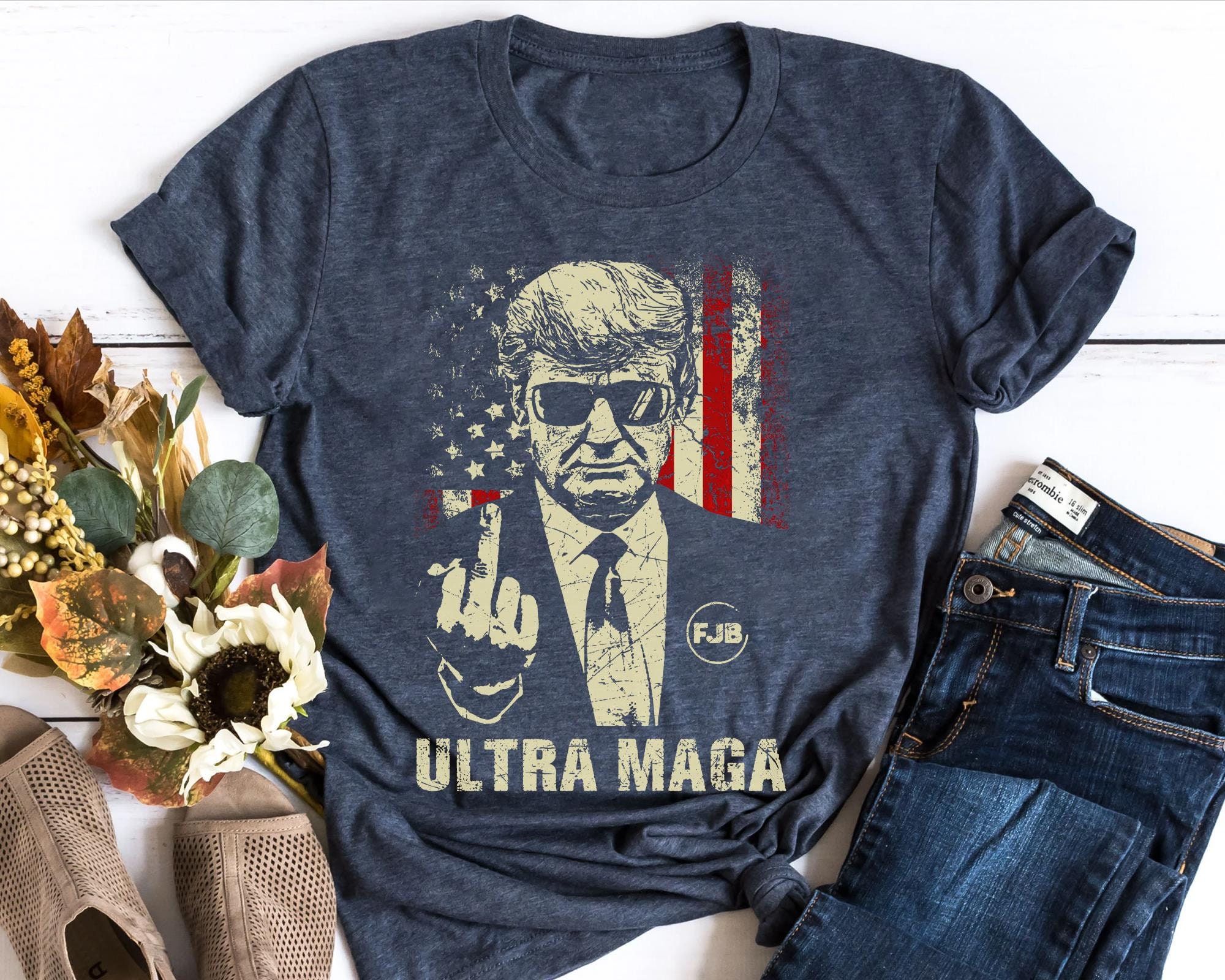 Discover Funny Trump Middle Finger Ultra Maga American Flag Shirt, Return of the Maga King T-shirt