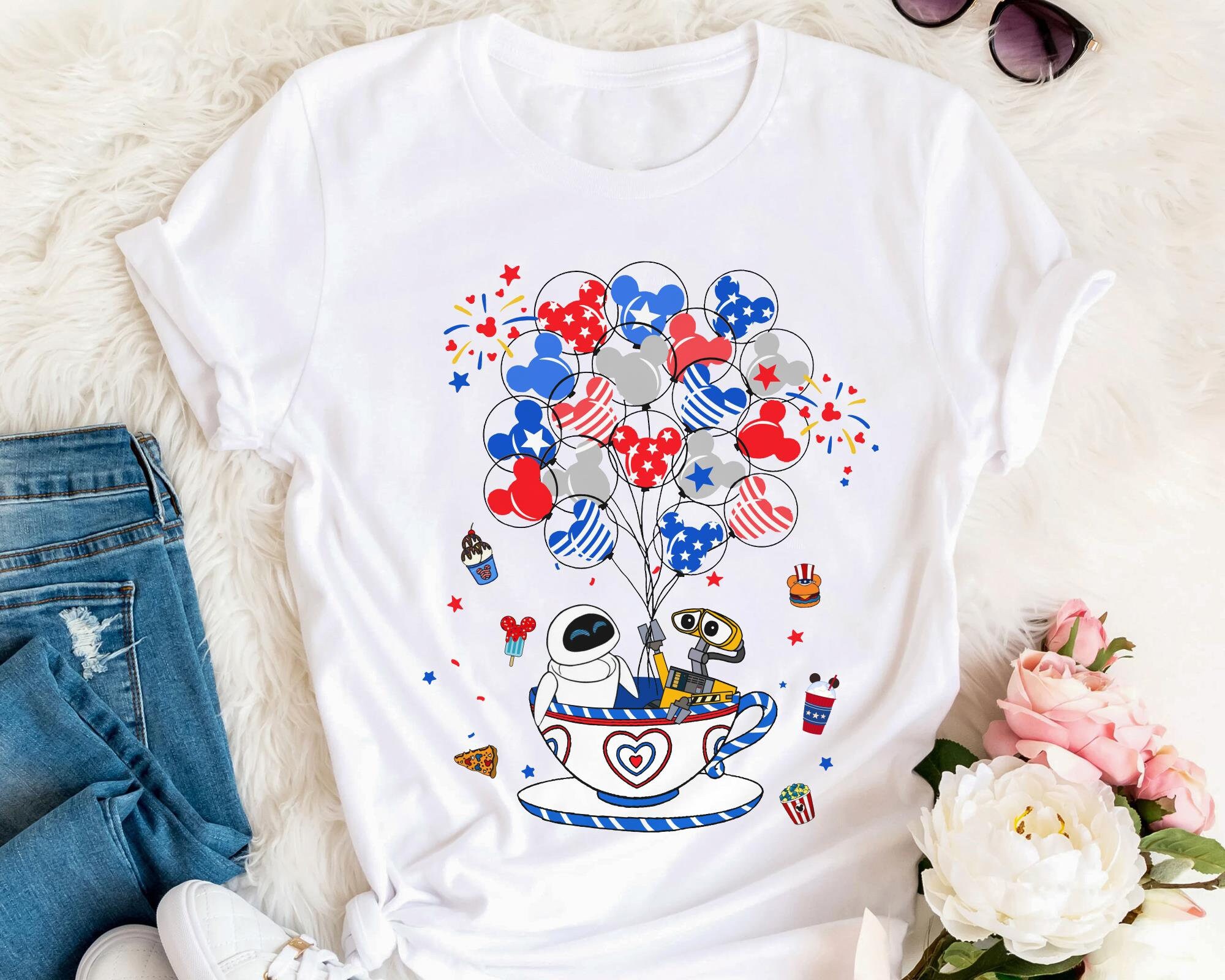 Discover Wall-E and Eve 4th July Disney Balloon Shirt