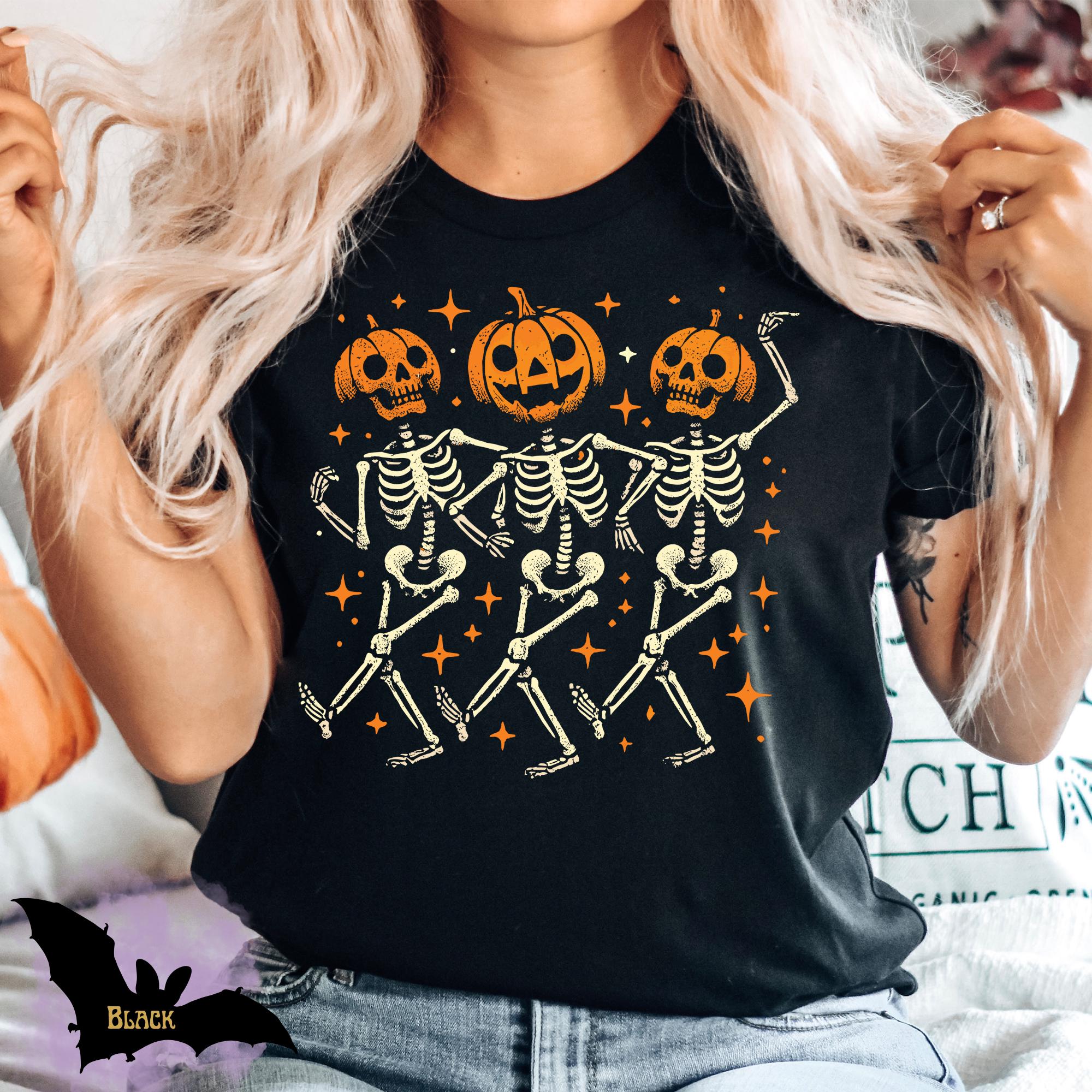 Pumpkin Skeleton Halloween Shirt, Pumpkin Halloween Tee, Halloween Skeleton Tee, Pumpkin Shirt, Spooky Season T-Shirt, Fall Shirt for Women