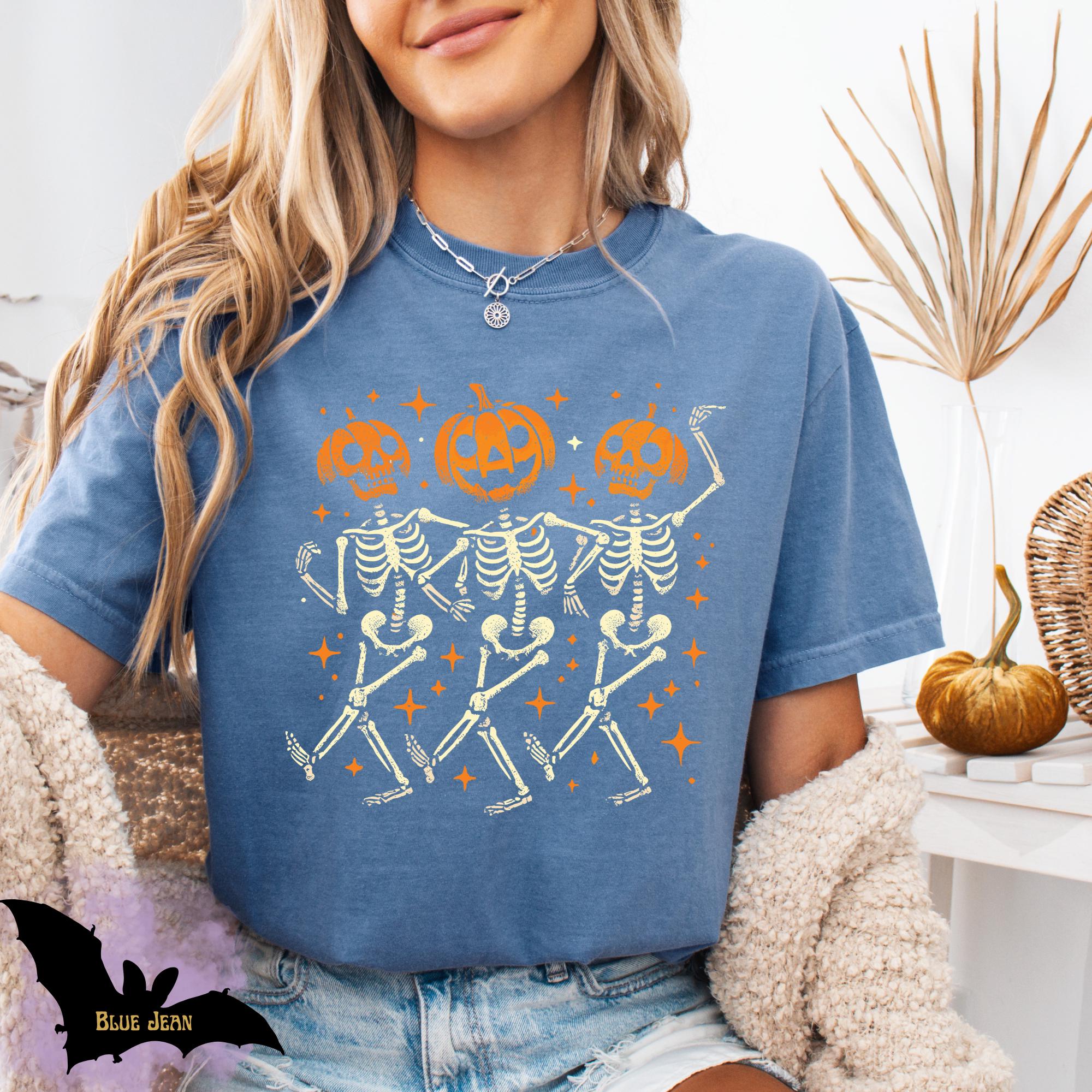 Pumpkin Skeleton Halloween Shirt, Pumpkin Halloween Tee, Halloween Skeleton Tee, Pumpkin Shirt, Spooky Season T-Shirt, Fall Shirt for Women