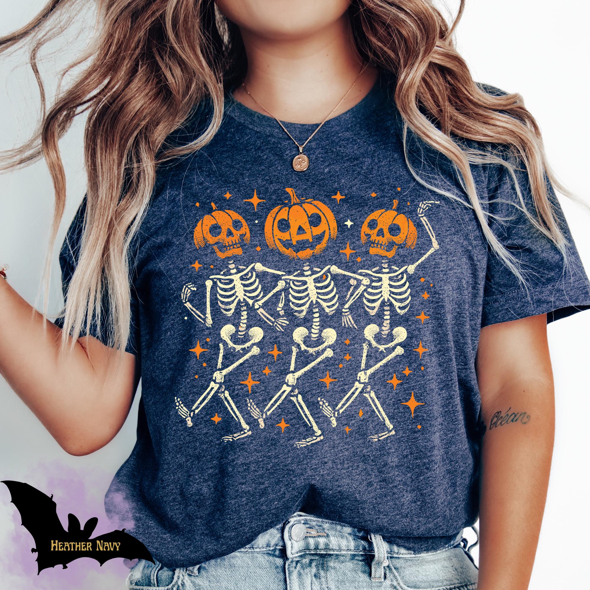Pumpkin Skeleton Halloween Shirt, Pumpkin Halloween Tee, Halloween Skeleton Tee, Pumpkin Shirt, Spooky Season T-Shirt, Fall Shirt for Women
