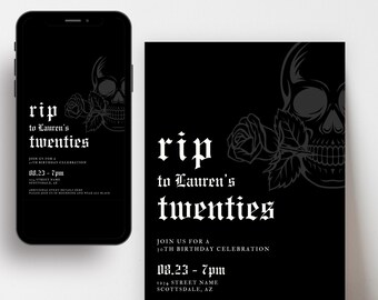 RIP 20's Birthday Party Invitation Template, Death to my Twenties Theme Birthday Invite, 30th Birthday Editable Template, Aesthetic Invite