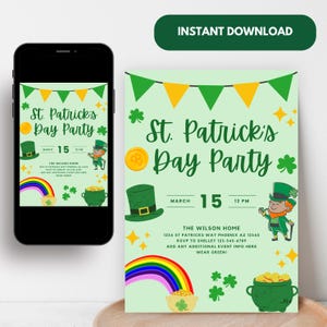 St. Patrick&#39;s Day Party Invitation, Kids St. Patrick&#39;s Day Party Invite, Saint Paddy&#39;s Day, Editable Invitation Template, St. Paddy&#39;s Day