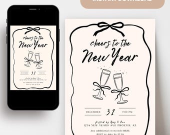 New Years Eve Party Invitation, Bow Theme Invitation, Aesthetic Bow ...