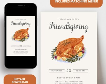 Friendsgiving Invitation, Thanksgiving Invitation, Thanksgiving Menu, Friendsgiving Invite, Friends Giving, Thanksgiving Invite Template