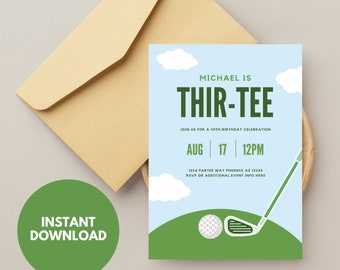 Thir-Tee Geburtstagseinladung, Golf-Geburtstagsfeier, Let's Par-Tee, ThirTee 30. Geburtstagseinladung, anpassbare Einladung