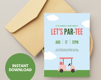 Let's ParTee Invitation, Girl Golf Birthday Party, Let's Par-Tee Pink Invite, Golf Event Invitation, Customizable Birthday Invitation