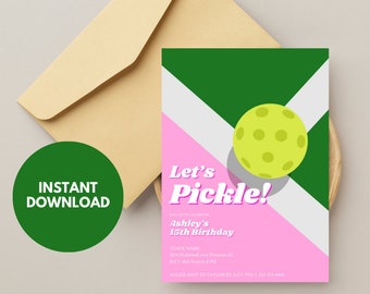 Pickleball Party-Einladung, Pickeball-Event einladen, anpassbare Geburtstagseinladung, Mädchen-Rosa-Pickleball-Geburtstags-Thema