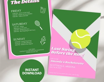 Last Swing Before the Ring Bachelorette Party Invitation and Itinerary, Last Swing Before the Ring Theme Invite, Custom Editable Invitation
