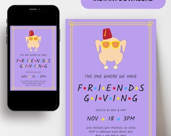 Friendsgiving Invitation, Thanksgiving Invitation, FRIENDS Theme Party, Friends Giving, Thanksgiving Invite, Friendsgiving Invite Template