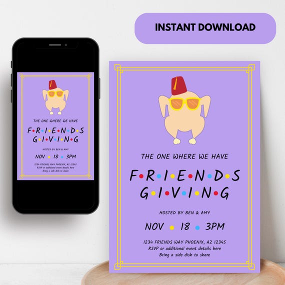 Friendsgiving Invitation, Thanksgiving Invitation, FRIENDS Theme Party, Friends Giving, Thanksgiving Invite, Friendsgiving Invite Template