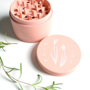 Pastel Pink Herb Grinder High Time Cute pink matte weed grinder Feminine girl illustration original art bud floral tulip flower image 2