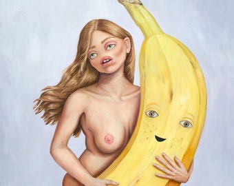 Orange You Glad - Fine Art Print - Contemporary Oil Painting - surrealism Portrait figure painting weird Banana by Heather Buchanan