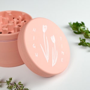 Pastel Pink Herb Grinder High Time Cute pink matte weed grinder Feminine girl illustration original art bud floral tulip flower image 6