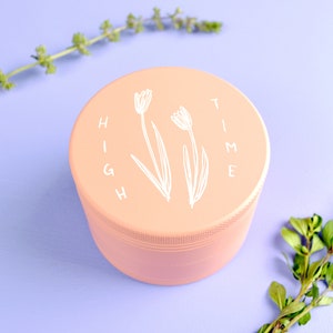 Pastel Pink Herb Grinder High Time Cute pink matte weed grinder Feminine girl illustration original art bud floral tulip flower image 7