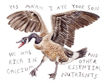 Yes Ma'am I Ate Your Son - Watercolor Canada Goose Painting - Funny Animal Fine Art Print - Contemporary Oil Painting Limited Edition Print