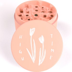 Pastel Pink Herb Grinder High Time Cute pink matte weed grinder Feminine girl illustration original art bud floral tulip flower image 3