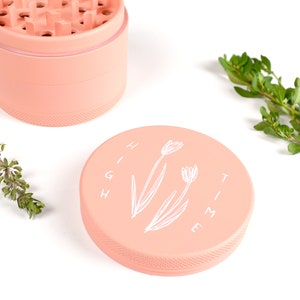 Pastel Pink Herb Grinder High Time Cute pink matte weed grinder Feminine girl illustration original art bud floral tulip flower image 8