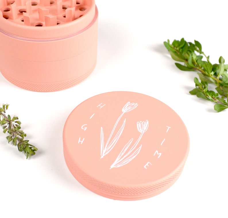 Pastel Pink Herb Grinder High Time Cute pink matte weed grinder Feminine girl illustration original art bud floral tulip flower image 8