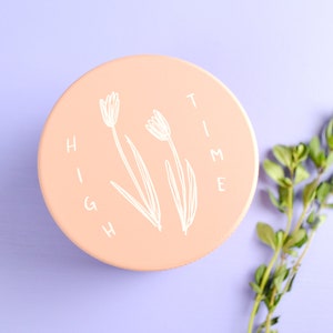 Pastel Pink Herb Grinder High Time Cute pink matte weed grinder Feminine girl illustration original art bud floral tulip flower image 4