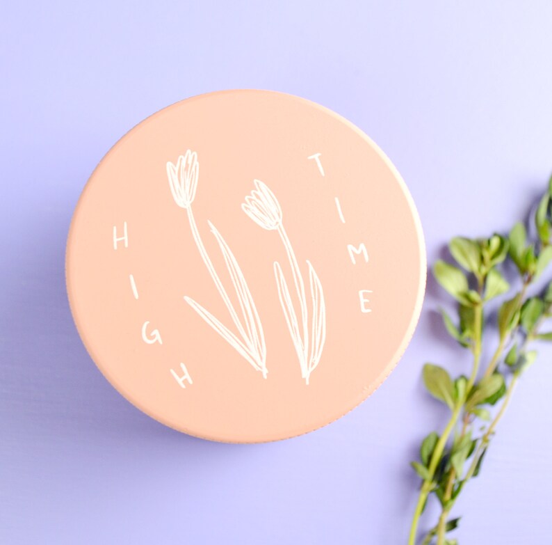 Pastel Pink Herb Grinder High Time Cute pink matte weed grinder Feminine girl illustration original art bud floral tulip flower image 4