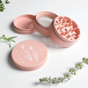 Pastel Pink Herb Grinder High Time Cute pink matte weed grinder Feminine girl illustration original art bud floral tulip flower image 9