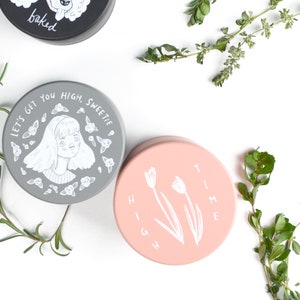 Pastel Pink Herb Grinder High Time Cute pink matte weed grinder Feminine girl illustration original art bud floral tulip flower image 10