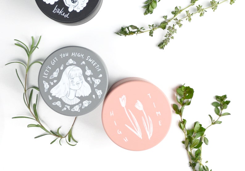 Pastel Pink Herb Grinder High Time Cute pink matte weed grinder Feminine girl illustration original art bud floral tulip flower image 10