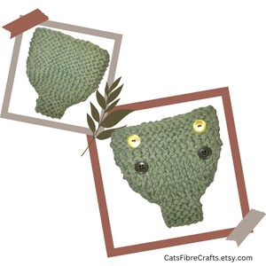 May include: Two green knitted baby diaper covers with gold and black buttons. The diaper covers are shown in different angles.