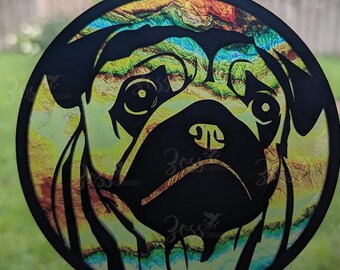 Archivo de corte láser para atrapasol de perro Pug / Diseño SVG