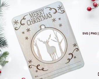 Adorno navideño SVG/Plantilla de corte láser de ciervos y abedules desplegables