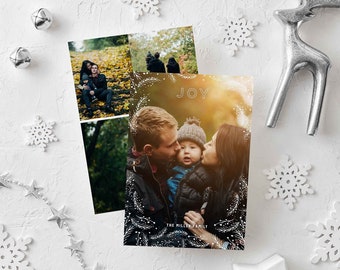 Falling Pines Snow, Photo Christmas Cards, Printable, Christmas Card with Photo Holiday Card, Farmhouse Christmas